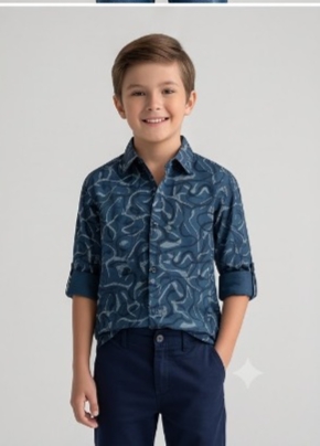Abstract Wave Print Shirt — Slate Blue — image 2