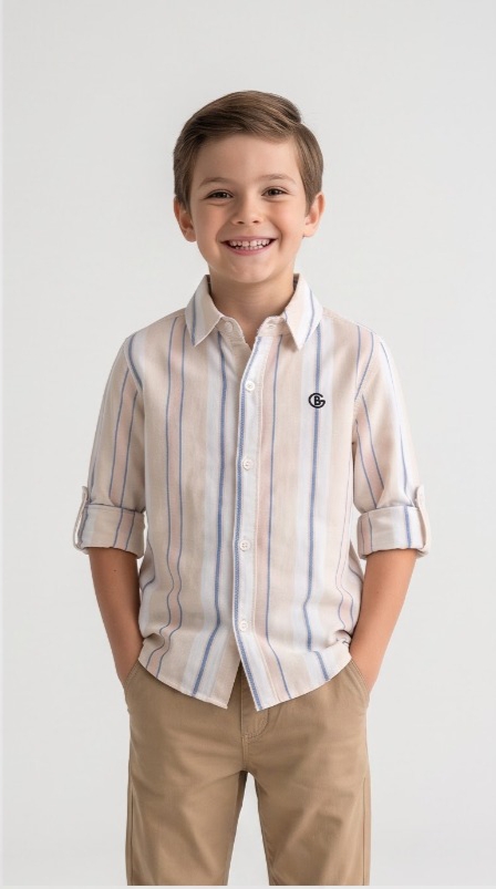 Cream Blue Orange Pinstripe Shirt — image 2