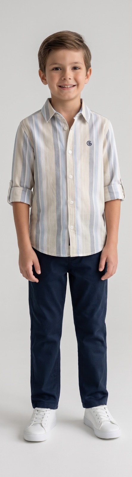 Cream Beige Blue Stripe Shirt — image 2