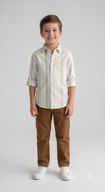 Cream Yellow Blue Stripe Shirt — image 2