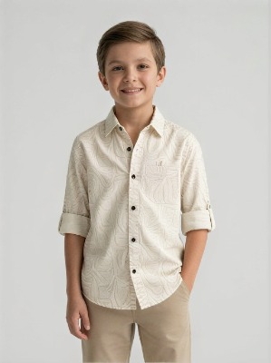 Topographic Line Print Shirt — Cream