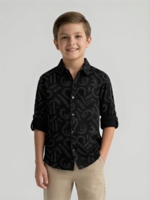 Abstract Letter Print Shirt — Black