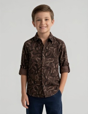 Feather Print Shirt — Chocolate