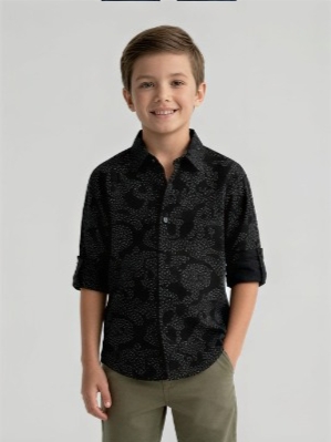 Tonal Camo Print Shirt — Black