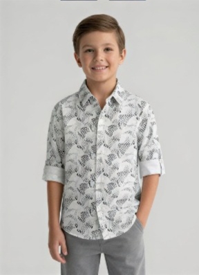 Abstract Leaf Print Shirt — White
