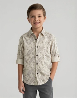 Ethnic Botanical Print Shirt — Parchment — image 2