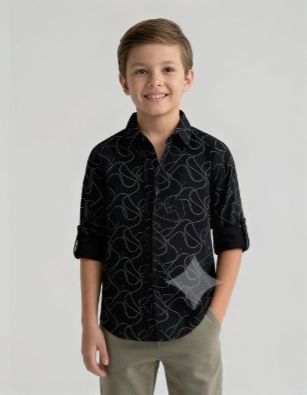 Abstract Swirl Print Shirt — Black