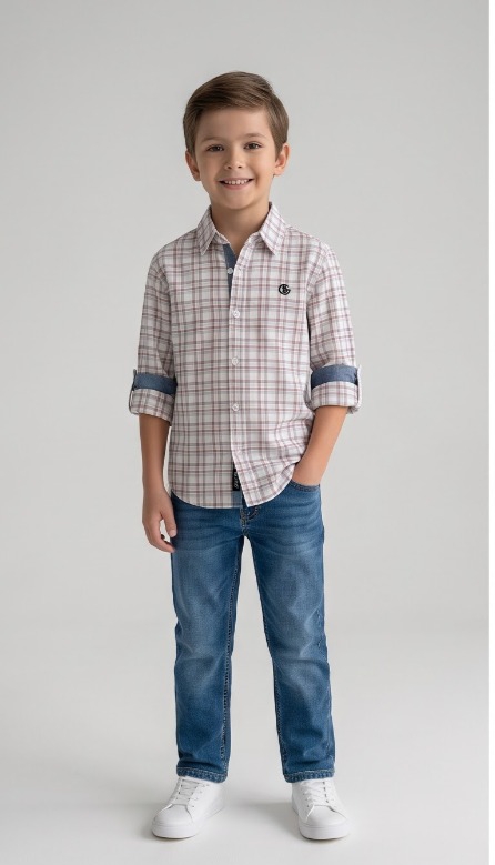 G-Boys White Fine Check Shirt
