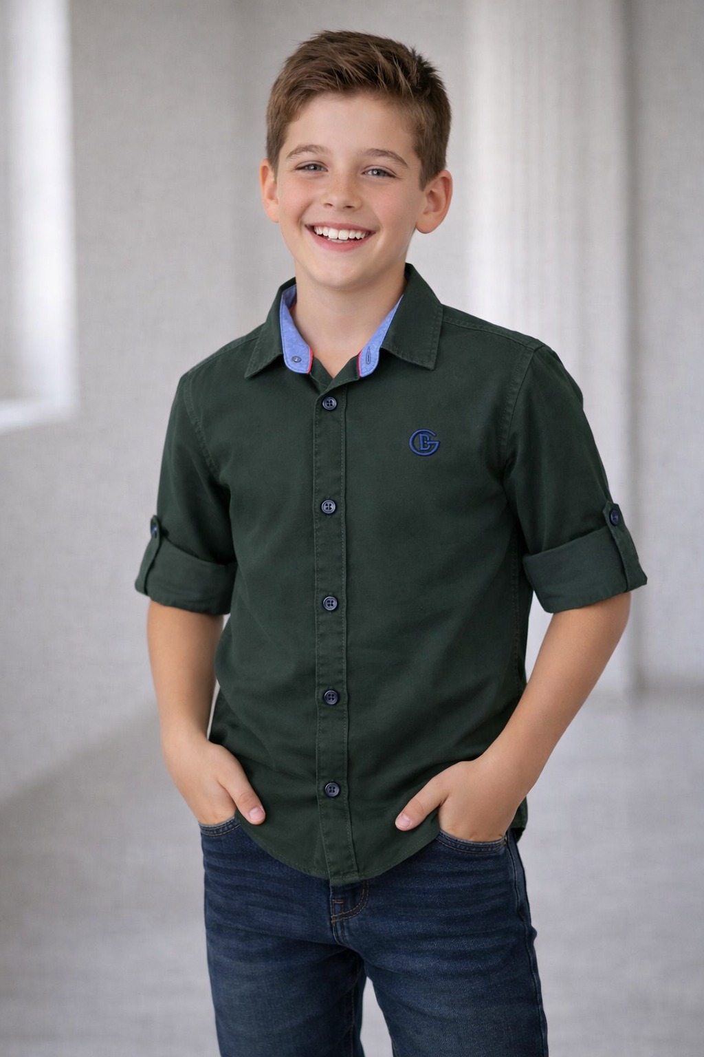 G-Boys Bottle Green Solid Shirt