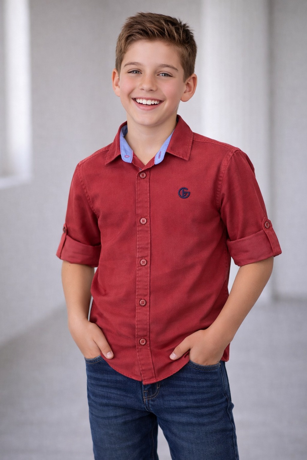 G-Boys Brick Red Solid Shirt
