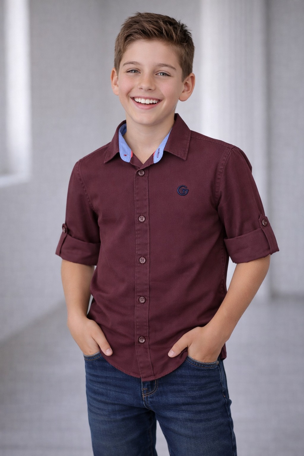 G-Boys Burgundy Solid Shirt