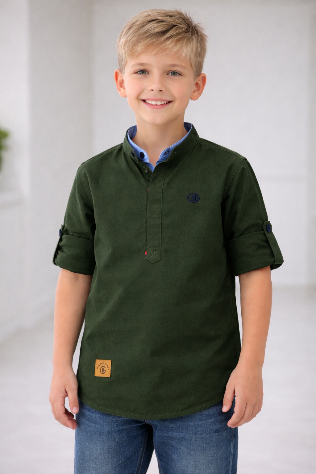 Olive Green Mandarin Collar Kurta