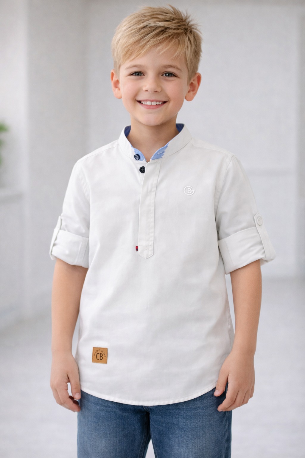 White Mandarin Collar Kurta