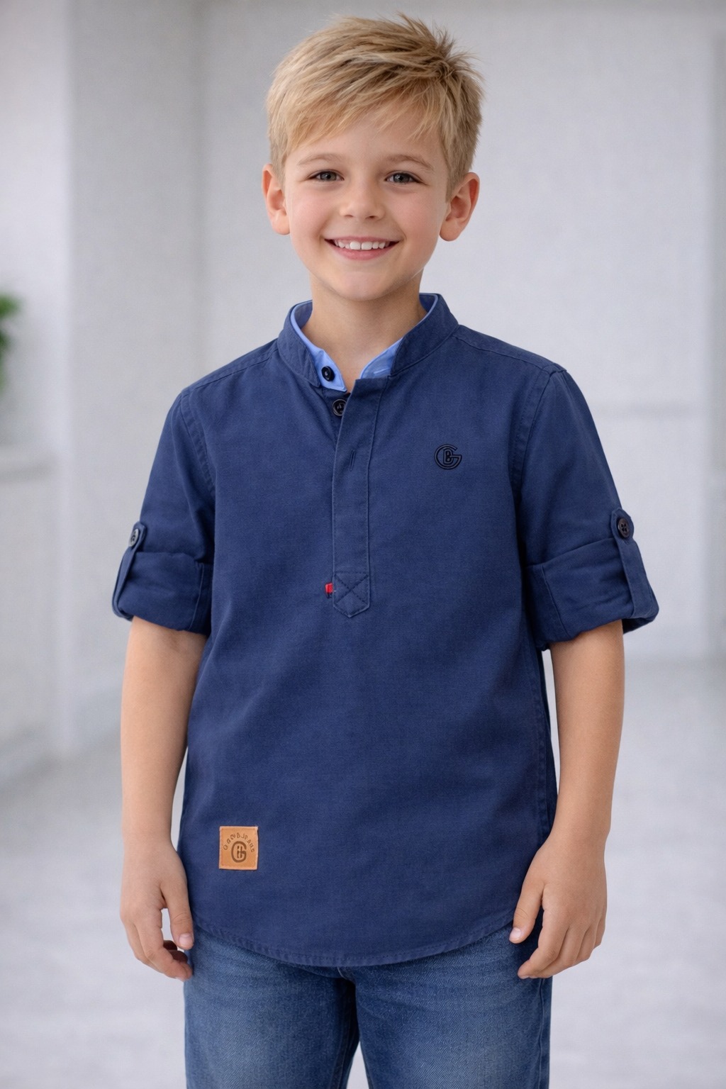 Navy Blue Mandarin Collar Kurta