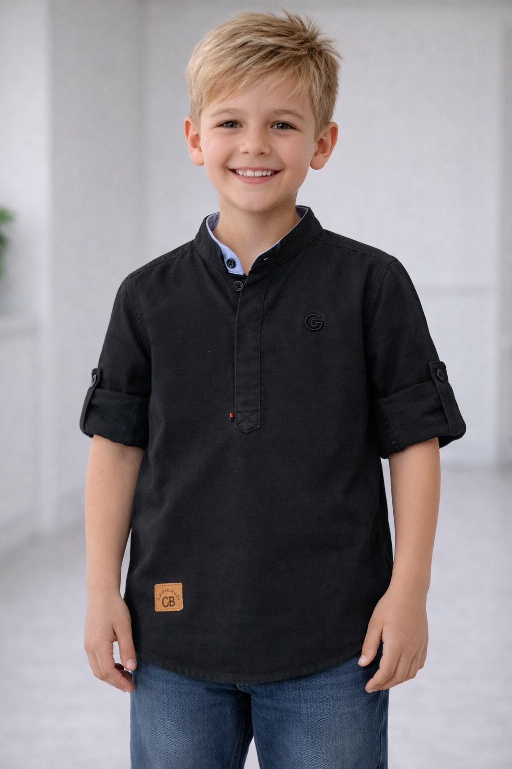Jet Black Mandarin Collar Kurta