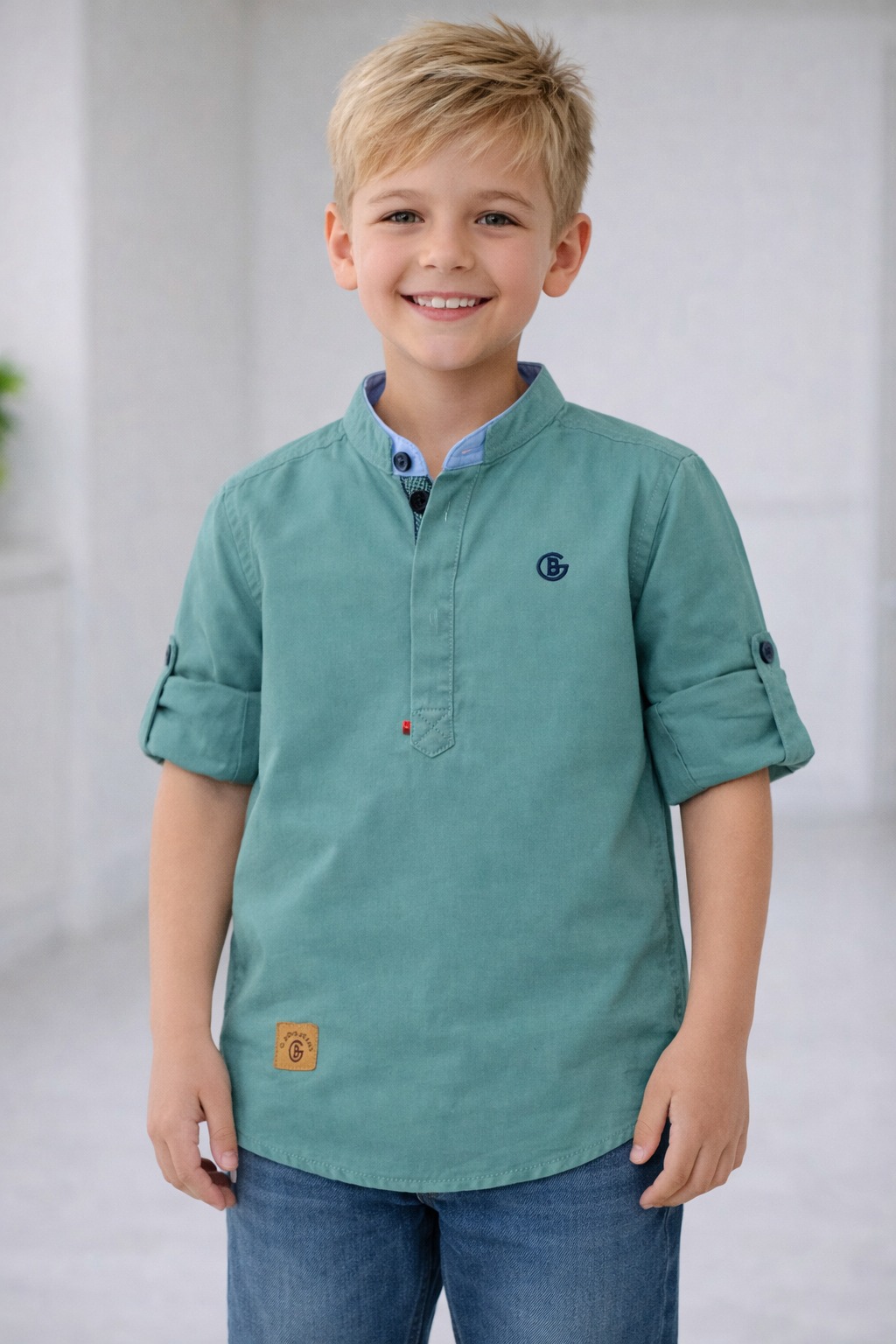 Teal Mandarin Collar Kurta