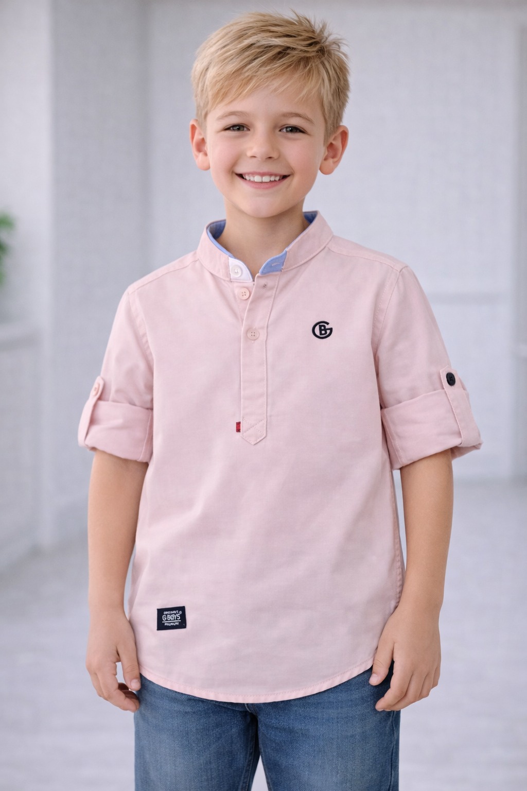 Powder Pink Mandarin Collar Kurta
