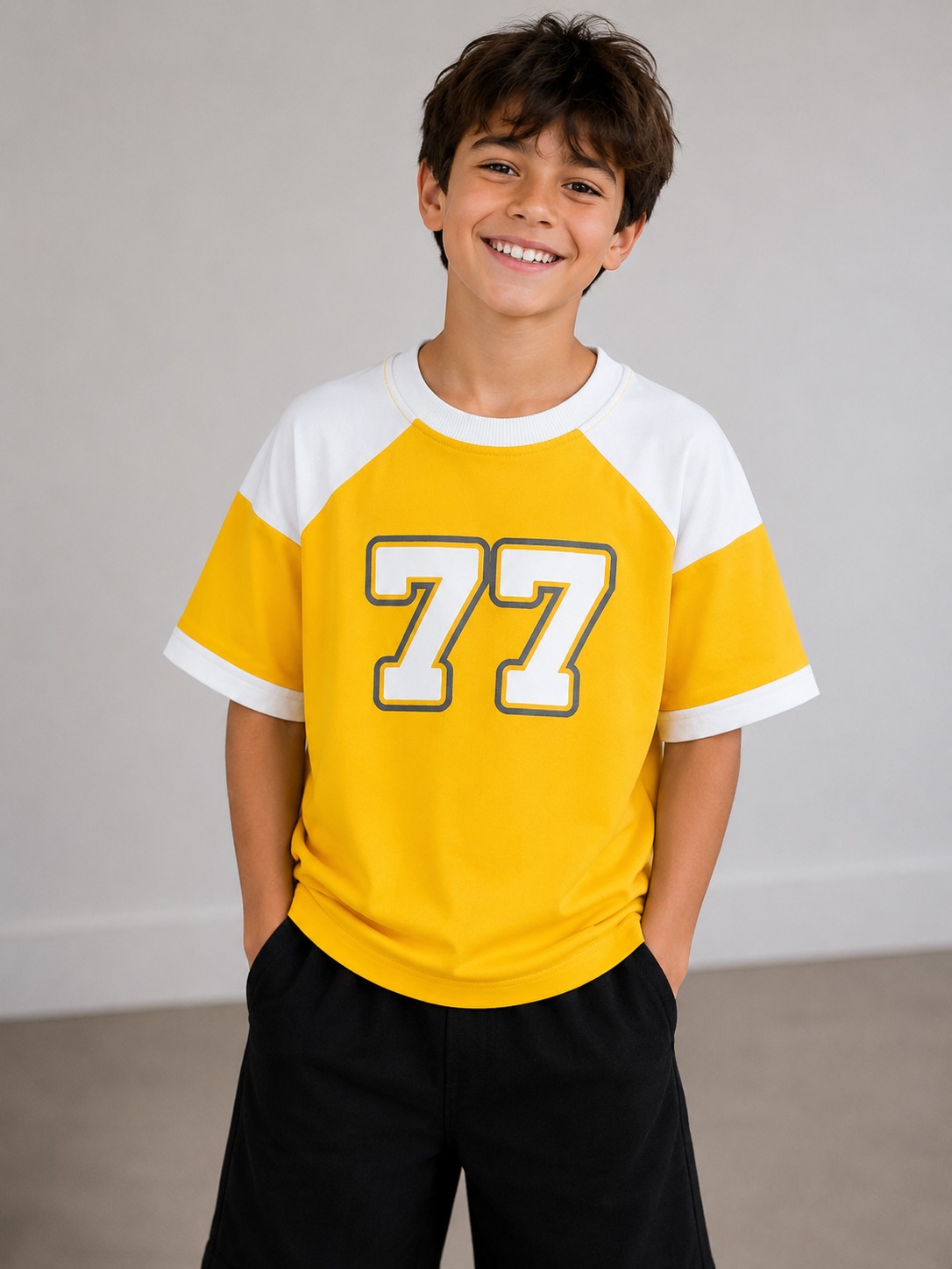 Yellow Number 77 Varsity Raglan T-Shirt