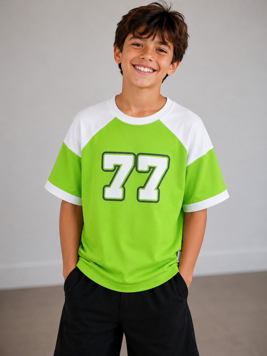 Lime Green Number 77 Varsity Raglan T-Shirt