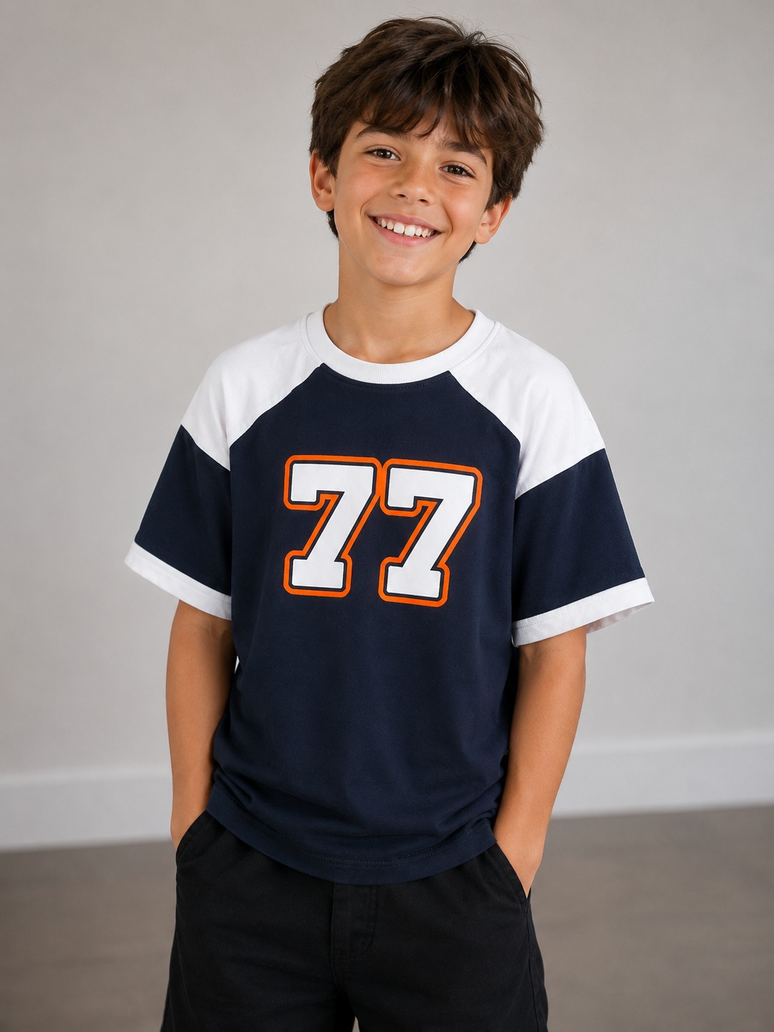 Navy Number 77 Varsity Raglan T-Shirt