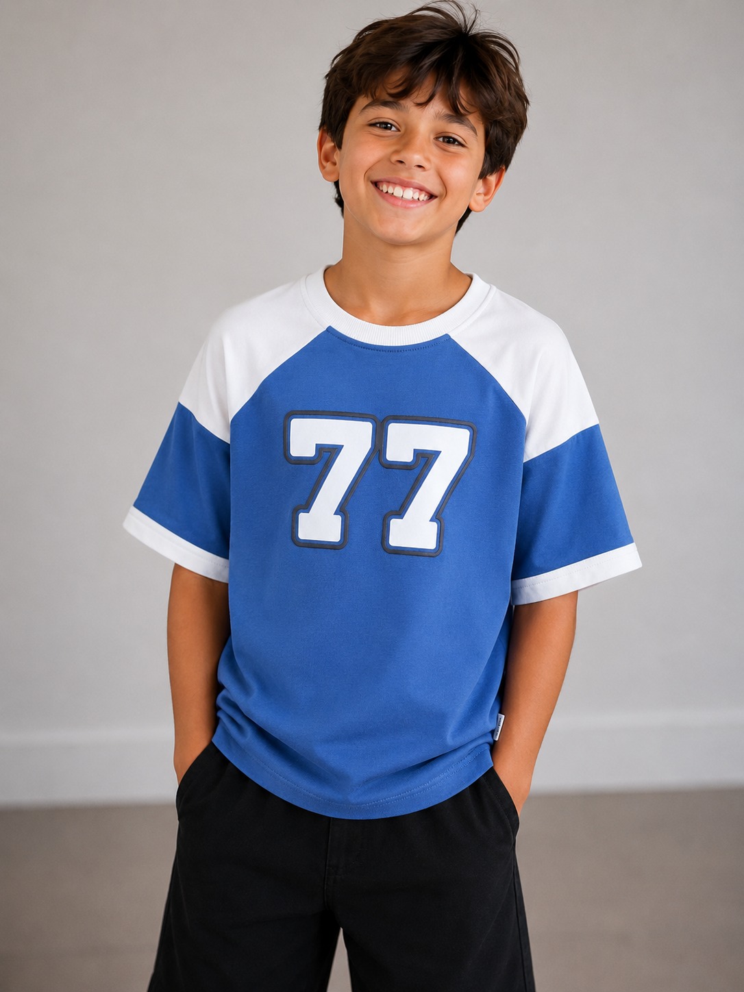 Blue Number 77 Varsity Raglan T-Shirt