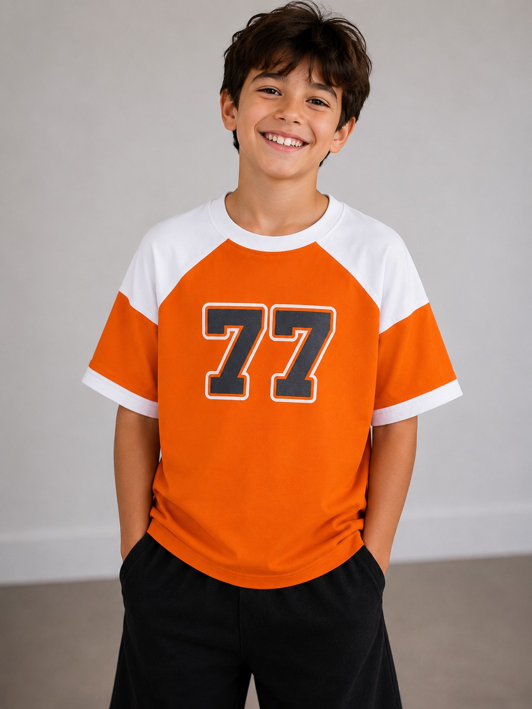 Orange Number 77 Varsity Raglan T-Shirt