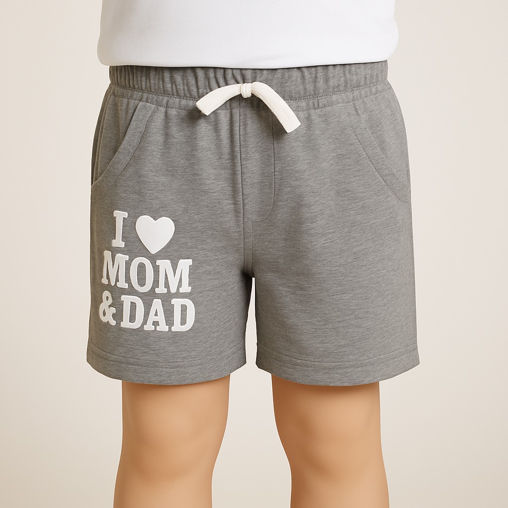 I Love Mom & Dad Shorts — Grey | 1–3 Years