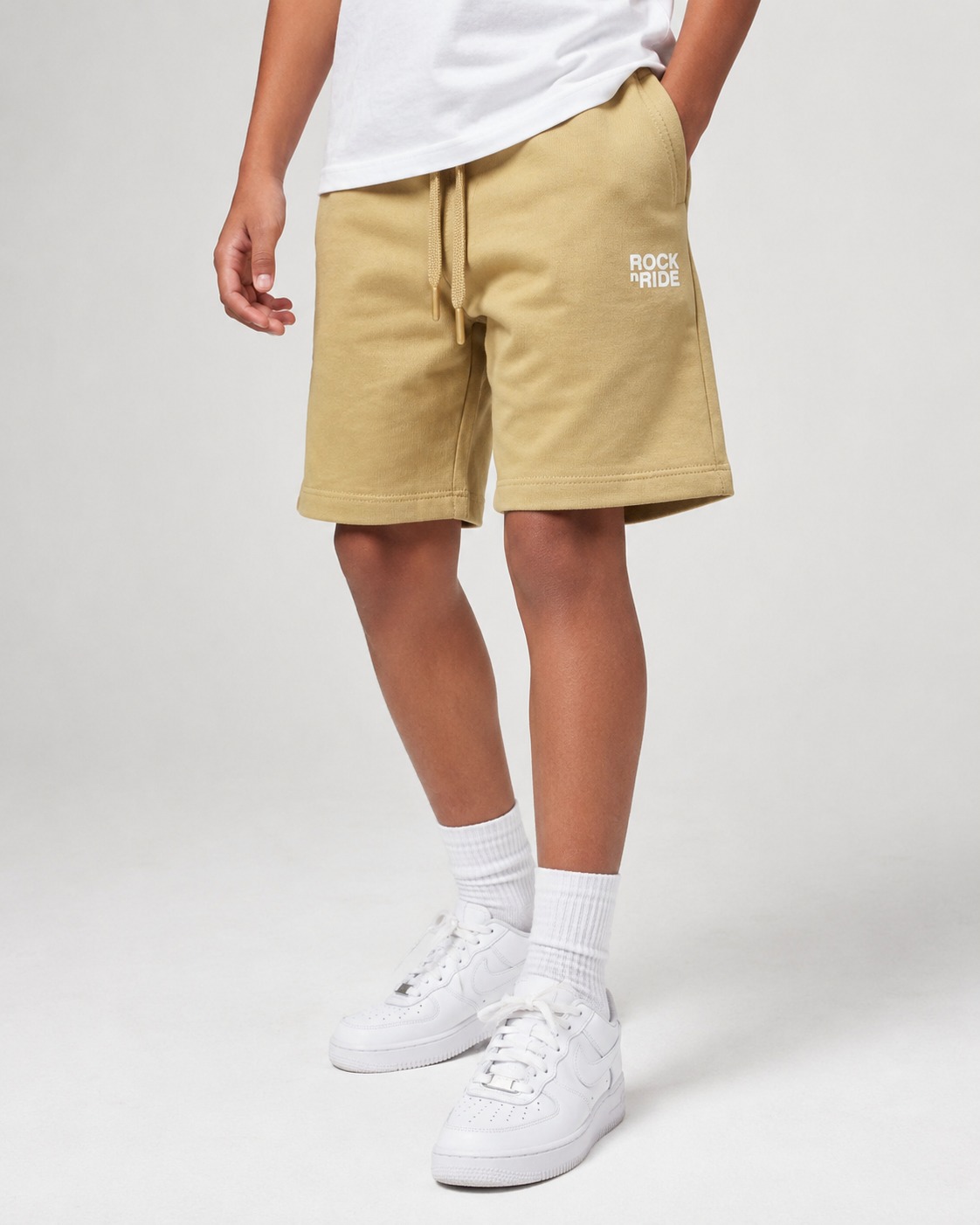 Rock N Ride Logo Shorts — Tan | 1–3 Years