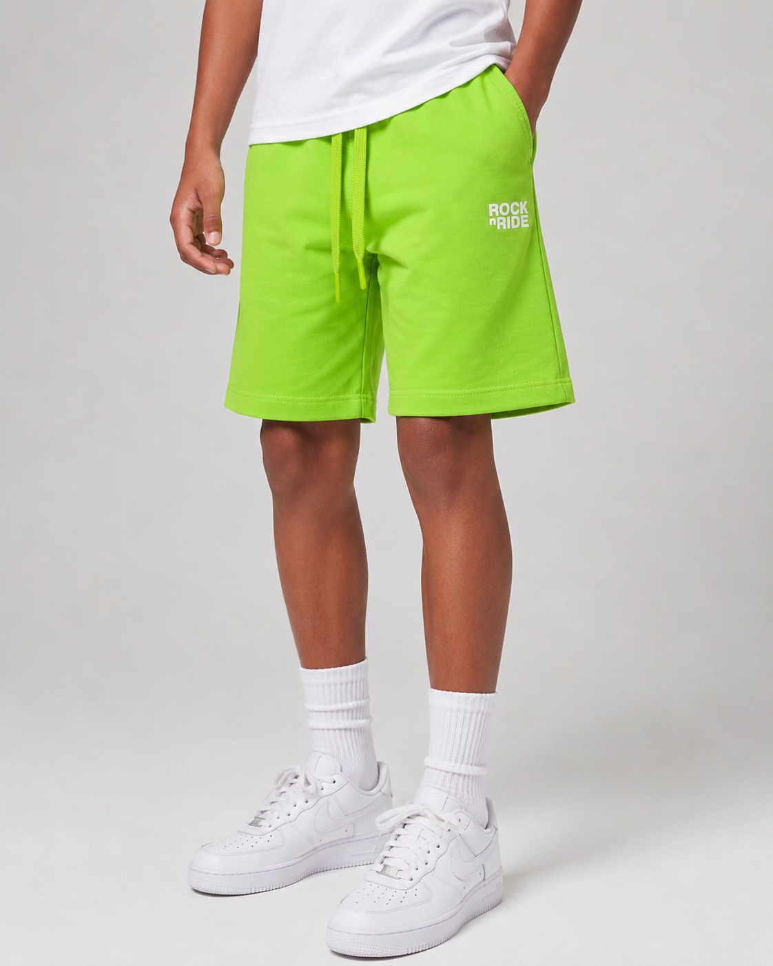 Rock N Ride Logo Shorts — Neon Lime | 1–3 Years