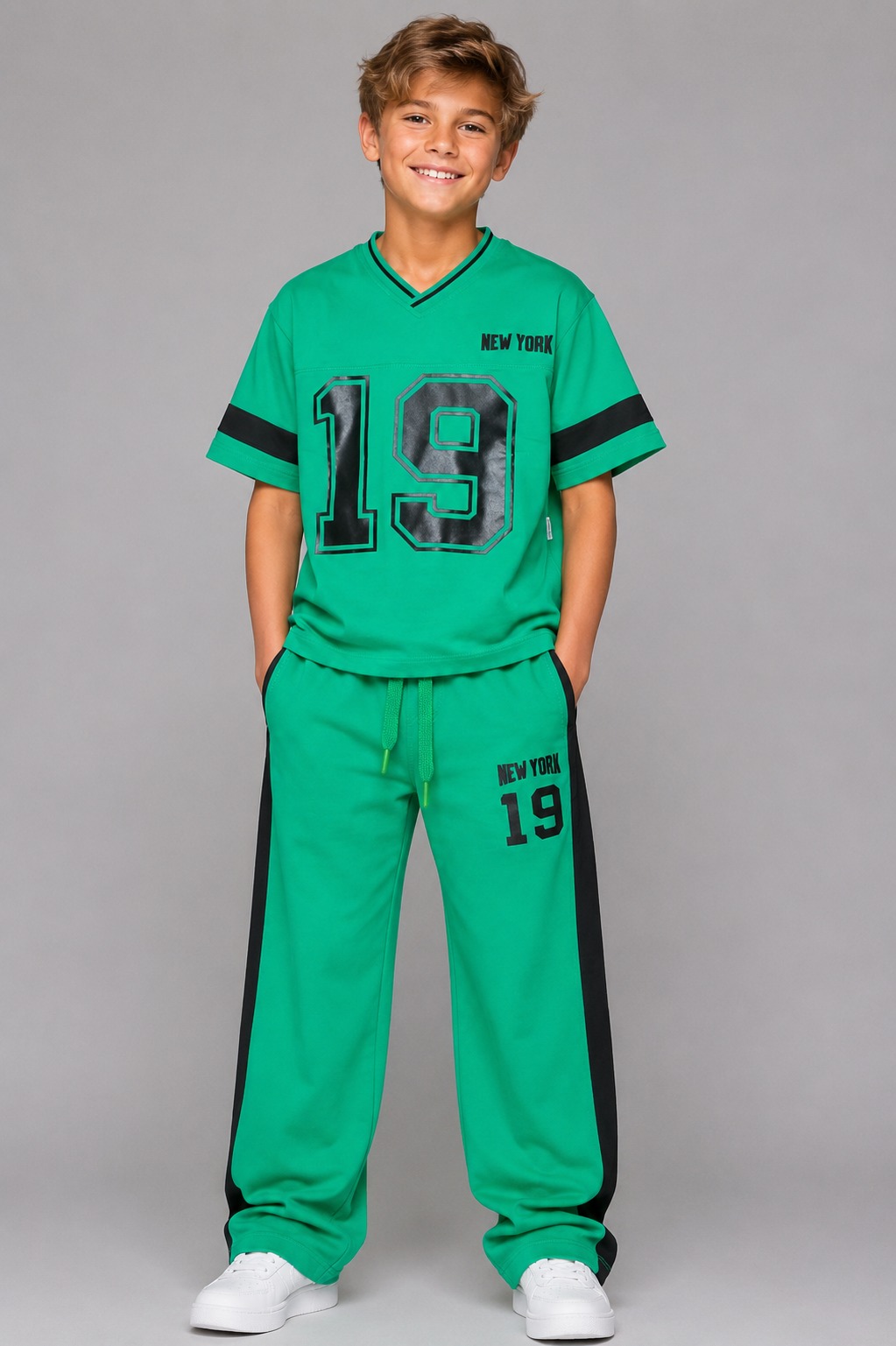 New York V-Neck Co-ord Set — Green