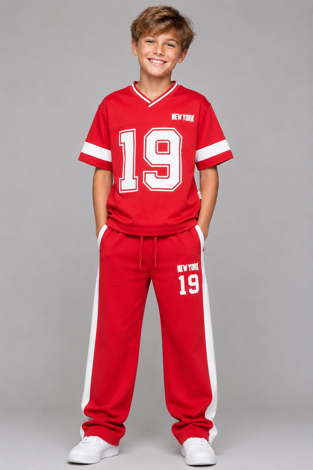 New York V-Neck Co-ord Set — Red