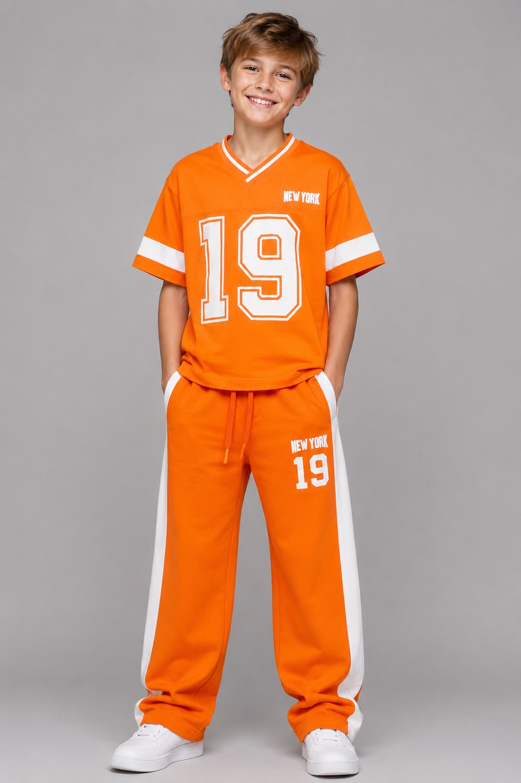 New York V-Neck Co-ord Set — Orange