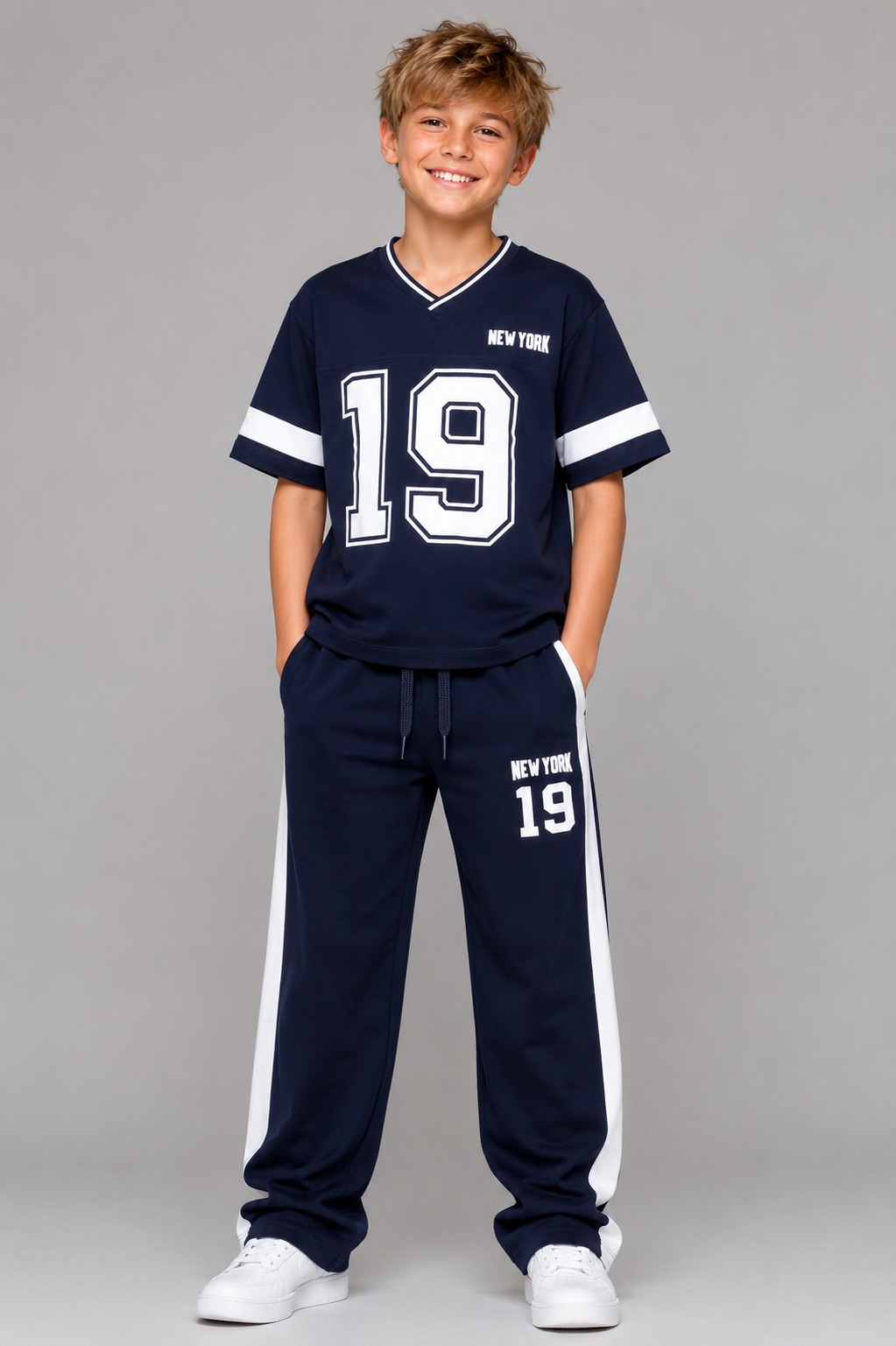 New York V-Neck Co-ord Set — Navy