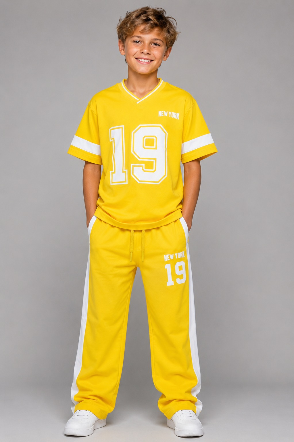 New York V-Neck Co-ord Set — Yellow