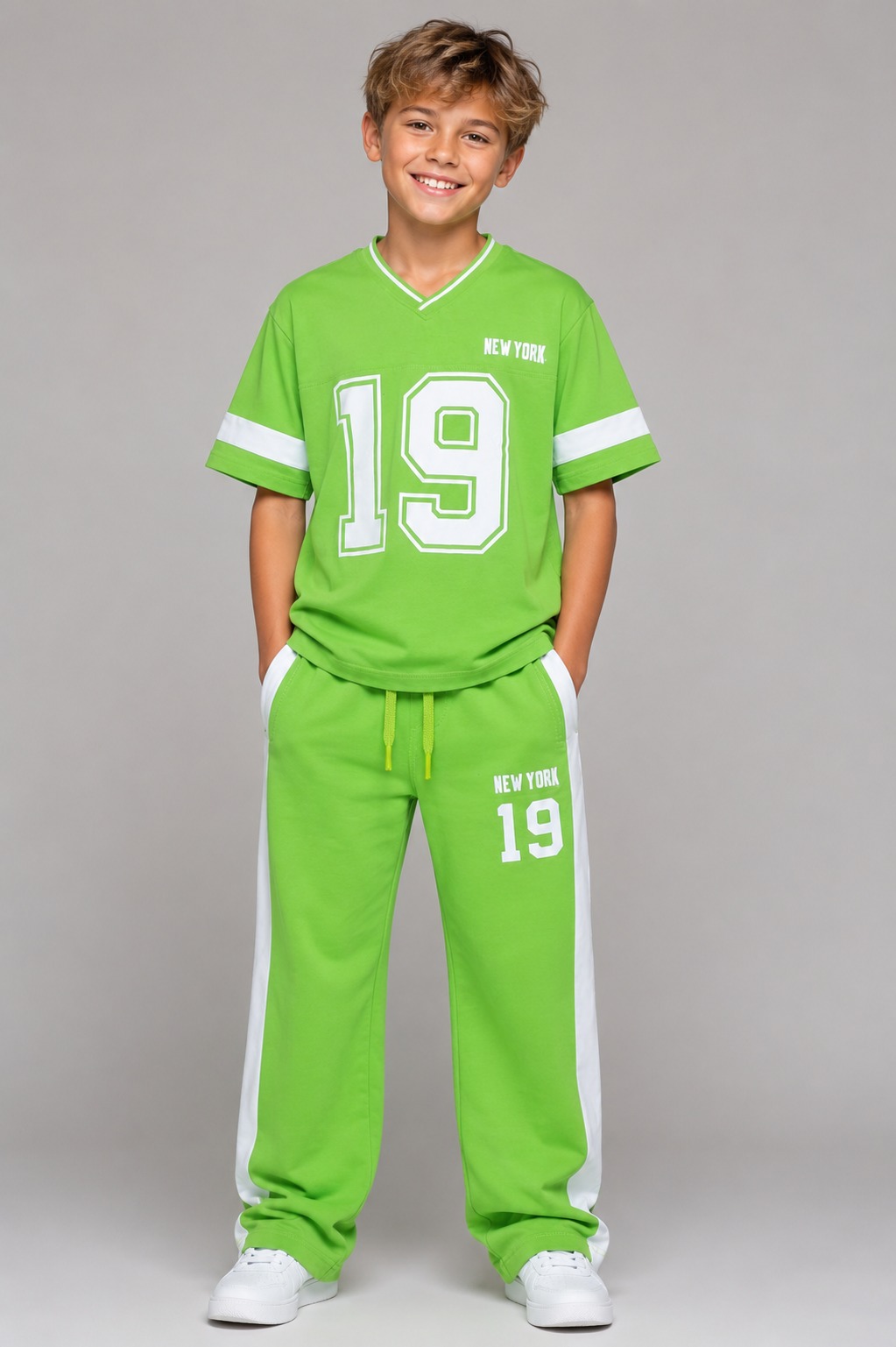 New York V-Neck Co-ord Set — Lime Green