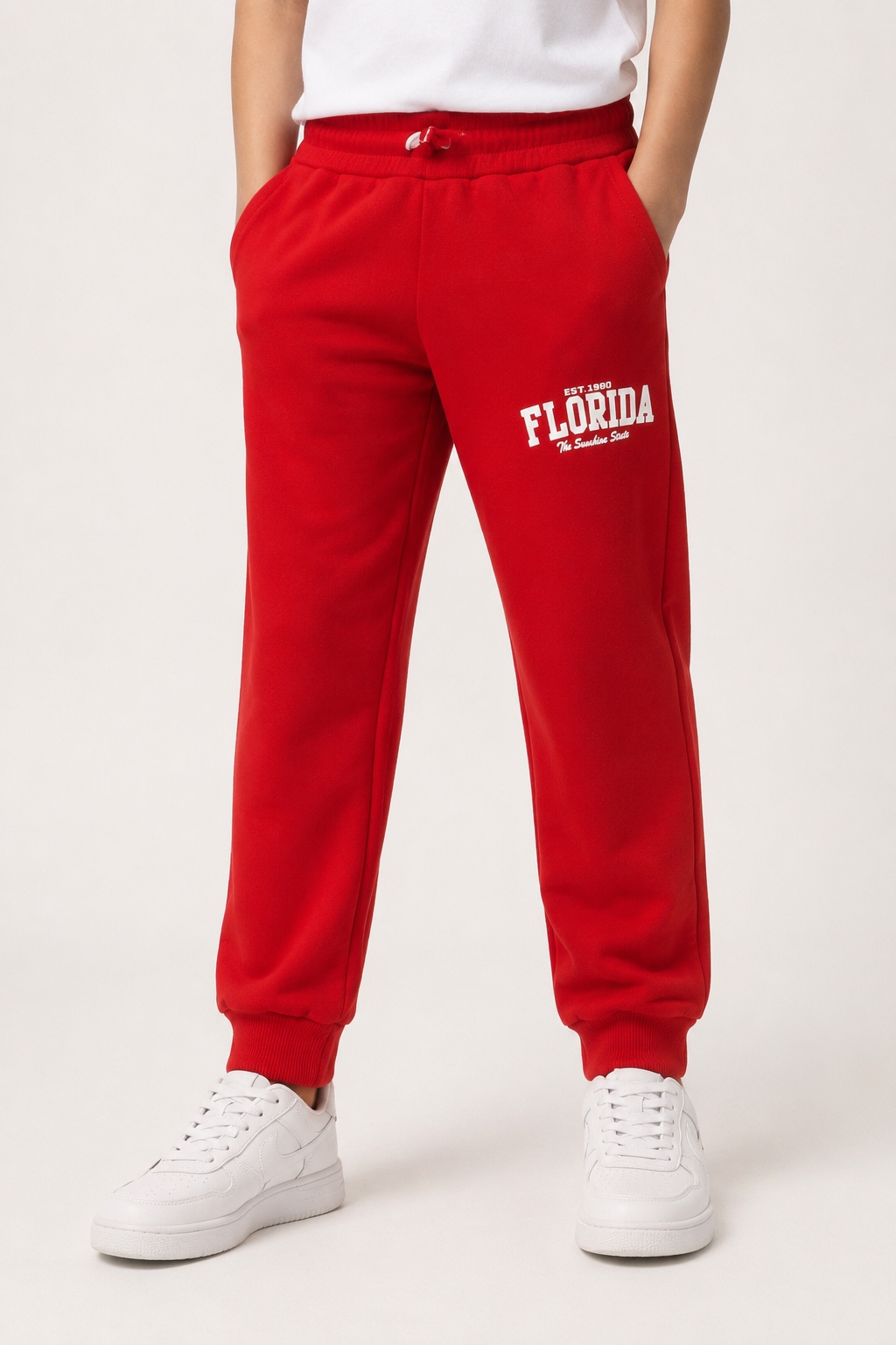 Track Pant With Rib — Red Florida